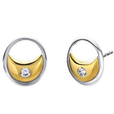 Two-Tone Sterling Silver Crescent Charm Earrings