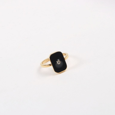 Sascha - Geometric Black Enamel Square Ring
