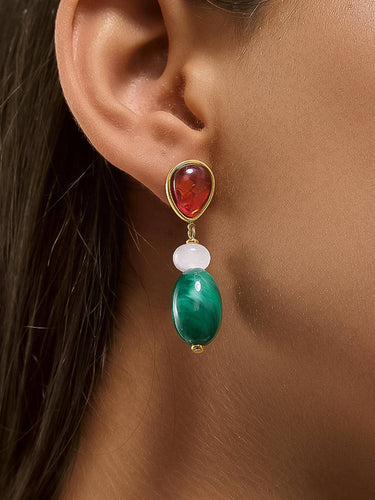 Burée 18K Gold Non-Tarnish Boho Beaded Earrings worn on ear