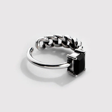 Black Stone Half Chain Ring in 925 Sterling Silver, Onyx