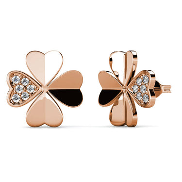 Clover Petal Earrings - Rose Gold and Crystal