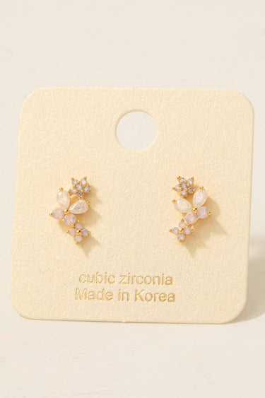 Gold Dipped Cz Flower And Butterfly Stud Earrings - G - Studs