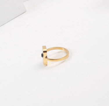 Sascha - Geometric Black Enamel Square Ring