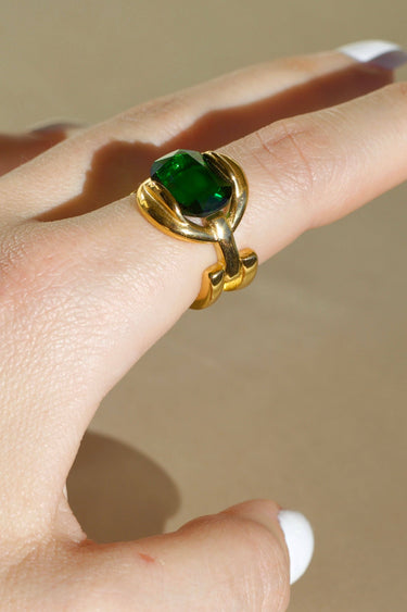 Green Crystal Chain Statement Ring