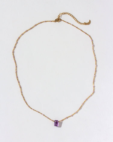Prism Gems Birthstone Necklace - February featuring a genuine amethyst gemstone on a delicate gold chain.