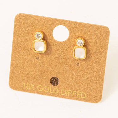 Gold Dipped Sqaure Stud Drop Earrings