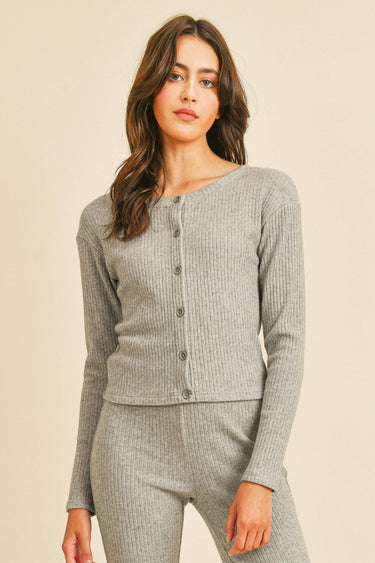 Brushed Rib Button Down Long Sleeve Top