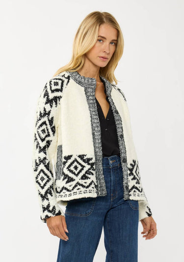 Tribal Pattern Textured Knit Sweater Jacket - Coat
