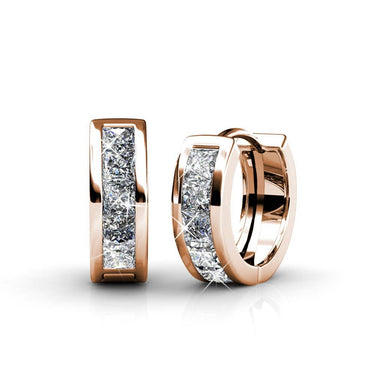 Square Hoop Earrings - Rose Gold and Crystal