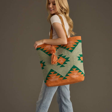 Green, Orange & Pink Aztec Tote