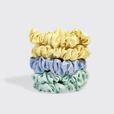 Ruched Satin Scrunchies 5pc Set - Multi-color featuring silky satin in coastal-inspired colors.