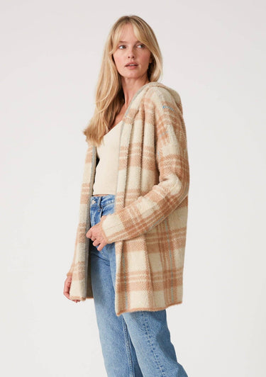 Fuzzy Plaid Long Sleeve Hooded Cardigan