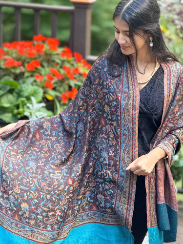 New Gray Modal Jamawar Scarf worn outdoors