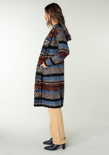 Striped Long Sleeve Open Front Hoodie Cardigan - Cardigan