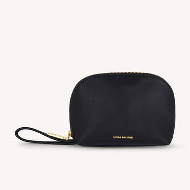 vegan wristlet makeup bag black front view