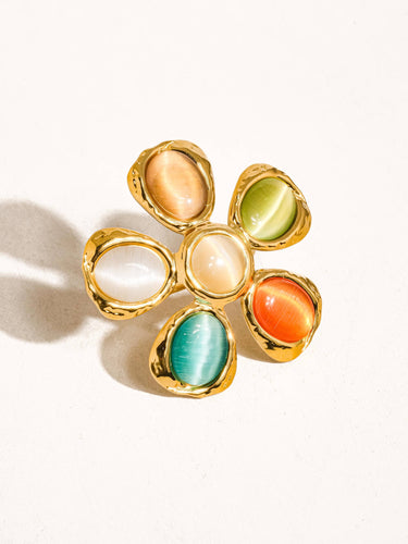 Stephane 18K Non-Tarnish Vintage Stone Floral Ring