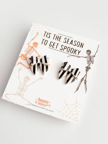 Halloween Studs – Black White Striped Bow Halloween Earrings