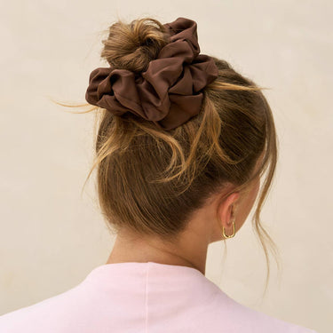 Black & Chocolate Oversized Scrunchies worn on hair