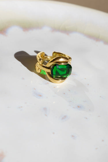 Green Crystal Chain Statement Ring