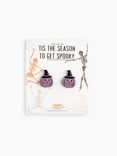 Halloween Studs – Purple Pumpkin Jack-o-Lantern Witch Hat