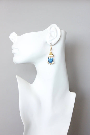 Geometric blue hematite fringe earrings