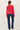 Back view of model wearing purple [NEW COLOR] Ribbed Crewneck Cardigan in red