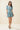 Striped Flattering V Slit Neck Bubble Sleeve Dress in blue with short sleeves and a tiered ruffle skirt.