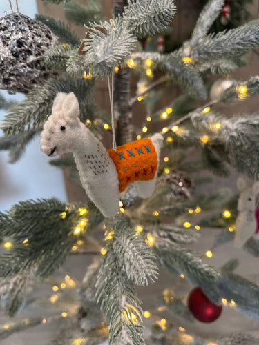 Handmade felt llama Christmas ornament decoration