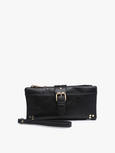 WL2230 Cadence Buckle Wallet/Clutch w/ Zip Top - Black - Clutch