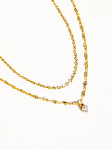 Cerise 18K Gold Non-Tarnish CZ Stone Stacked Necklace