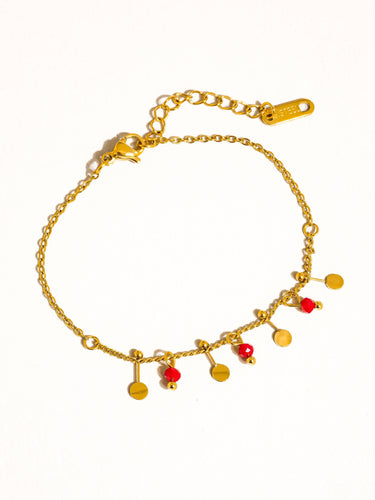 18K non-tarnish beaded heart bracelet close-up