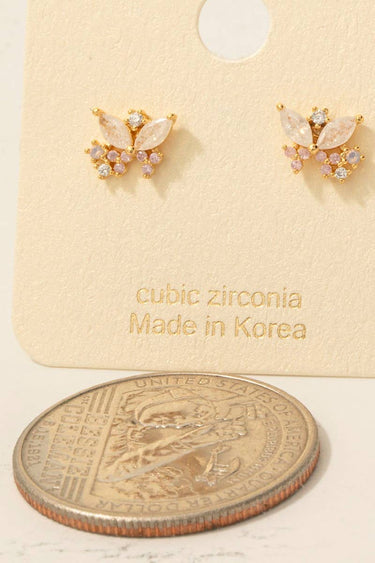 Gold Dipped Cz Cluster Butterfly Stud Earrings - G - Studs