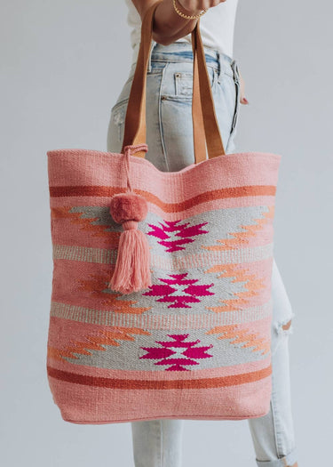 Orange, Bright Pink & Slate Aztec Tote