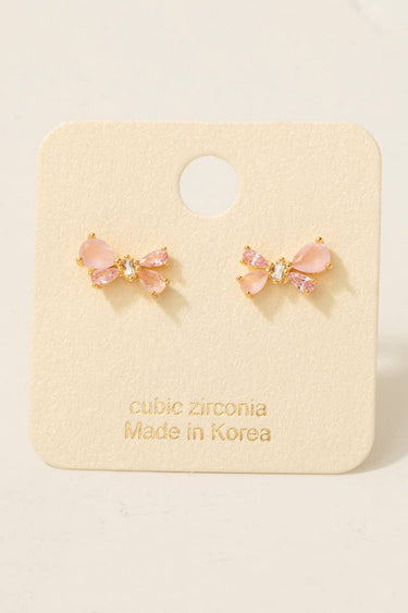 Gold Dipped Cz Bow Tie Stud Earrings - G - Studs