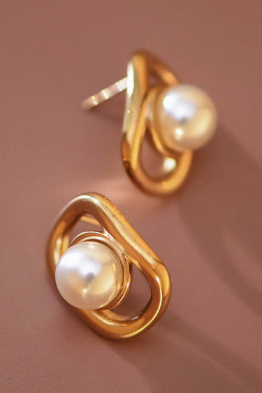 18K Gold Plated Waterproof Stainless Steel Stud Earrings 7652 displayed vertically on a neutral background