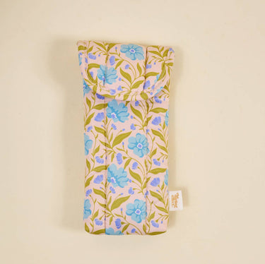 Puffy Sunglasses Case Poppin' Petals Aqua with floral pattern and magnetic closure