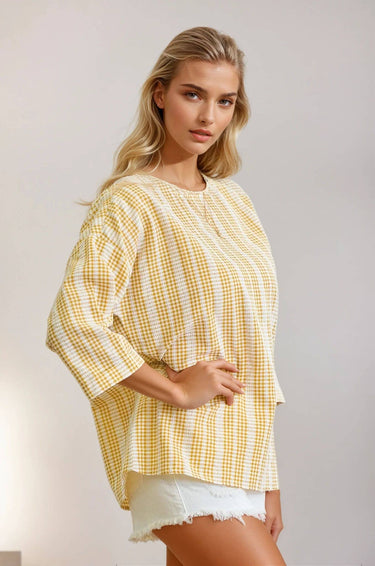 Drop Shoulder Checker Top