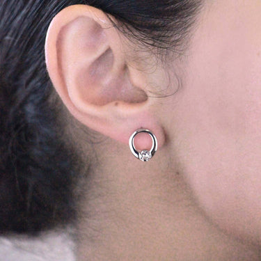 Mini Ring Earrings - Silver and Crystal