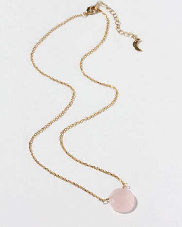 Gem in the Moon Gemstone Necklace- Rose Quartz with gold chain and genuine rose quartz pendant.