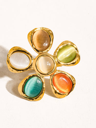 Stephane 18K Non-Tarnish Vintage Stone Floral Ring