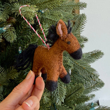 Horse Felt Wool Christmas Ornament held by hand