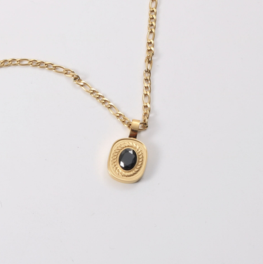 Teoma - Black Crystal Vintage Box Chain Necklace