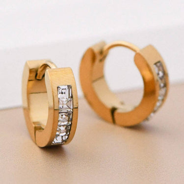 18K Gold Plated Waterproof Stainless Steel Hoop Earrings 7112 displayed as a pair on a light background