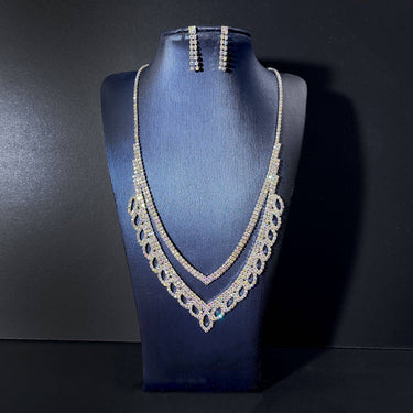 Marquise Neckline Rhinestone Necklace & Earring Set