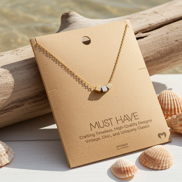Gold Dipped Triple Cube Charm Necklace - Gold - Necklace