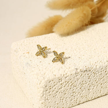 White Rhinestone Flower Earrings