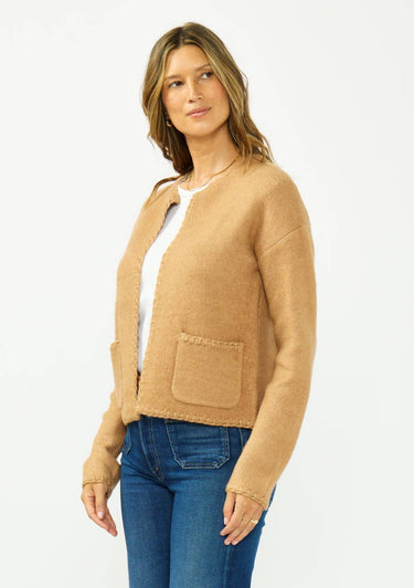 Dropped-Shoulder Cropped Jacket with Blanket Stitching