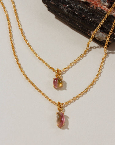 Four Letter Word Necklace - Pink Tourmaline with gold plated brass chain and genuine pink tourmaline stones.