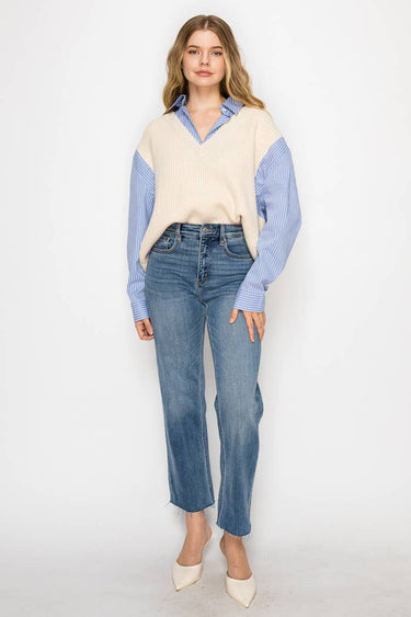 ECO FABRIC HIGH RISE STRAIGHT LEG JEANS - Jeans