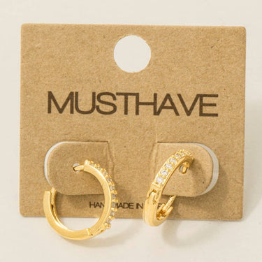 Cz Pave Hinge Hoop Earrings - Gold - Hoop